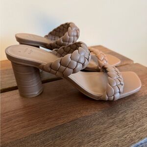 Cream Heels with Braided Strap and Chunky Heel